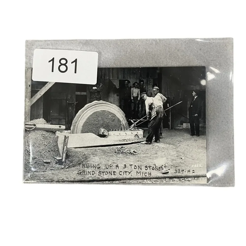 Vintage Grindstone City Michigan Truing 3 Ton Stone RPPC Real Photo B&W Postcard
